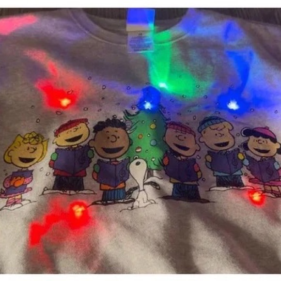 PEANUTS SNOOPY Light Up Christmas Sweatshirt Gray Grey KIDS 8 MEDIUM NEW - Picture 3 of 4